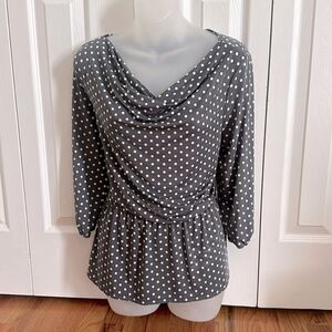 Robert Louis Gray Polka Dot Cinch Waist Silky Blouse Medium M